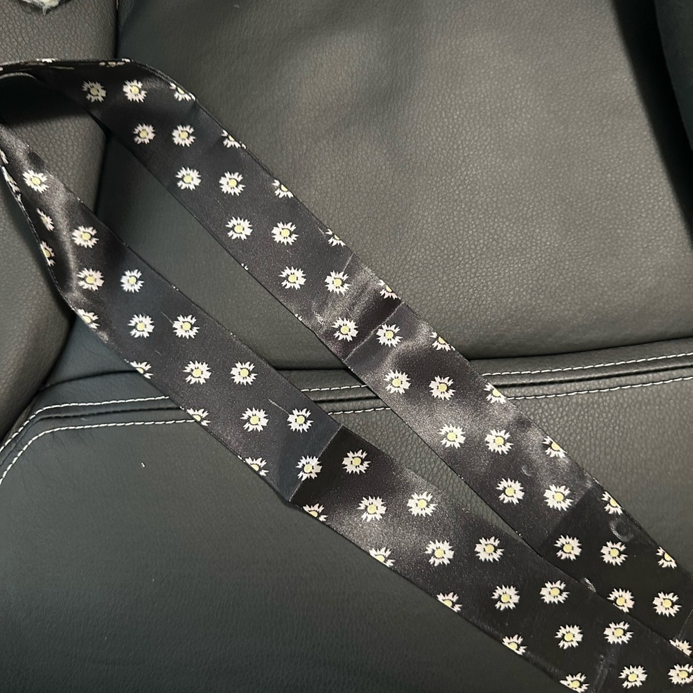 Black Floral Patterned Twilly Scarf purse handle wrap - satiny
